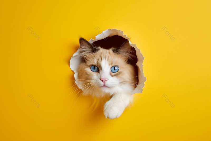 从纸中钻出的可爱萌宠小猫,高清,摄影图,摄影图片,图片大全,摄影图免费下载